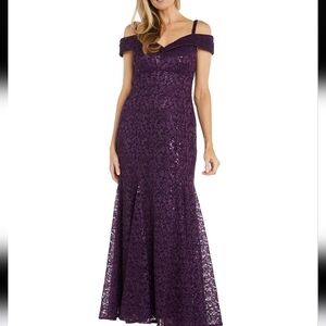 R & M Richards Purple Off-Shoulder Maxi Dress